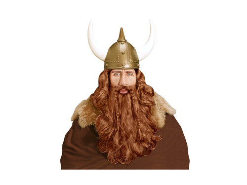 Peruka brązowa Wikinga z brodą i wąsami