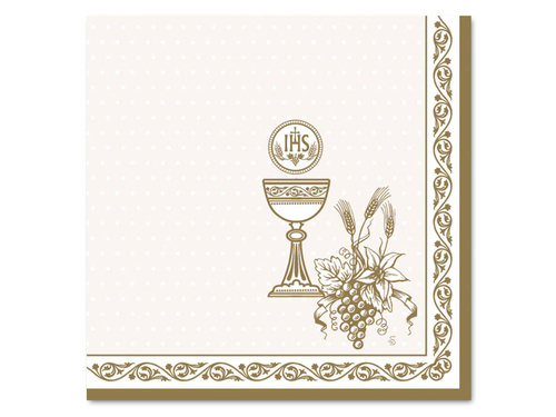 Gold Communion napkins Chalice with Host and grapes - 33x33 - 20 pcs