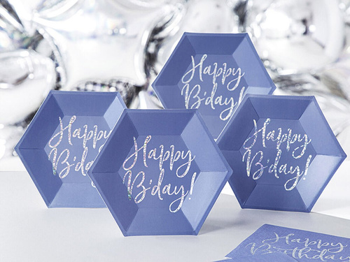 Birthday plates navy blue Happy B'day - 20 cm - 6 pcs.