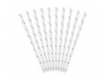 Słomki rurki białe w srebrne gwiazdki - 10 szt.
