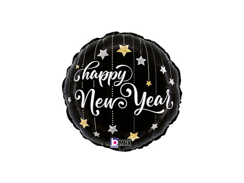 Balon foliowy Happy New Year w gwiazdki - 14" - 1 szt.
