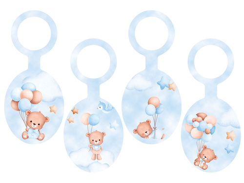 Bottle pendants blue Bears with balloons - 8 pcs.