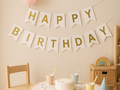 Baner flagi biały z napisem Happy Birthday - 190 cm - 1 szt.