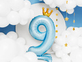 Foil balloon standing number 9 blue with crown - 84 cm - 1 pc.