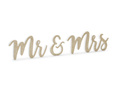 Wooden table decoration Mr & Mrs gold glitter - 1 op.