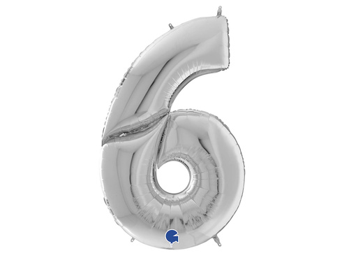 Number 6 silver Foil Balloon - 163 cm - 1 pc