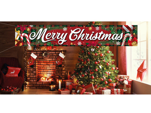 Baner materiałowy Merry Christmas - 290 cm x 50 cm - 1 szt.