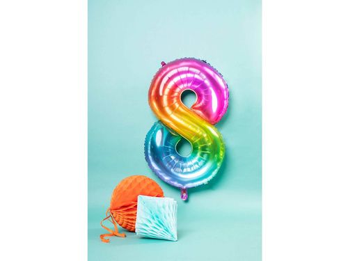 Balon foliowy cyfra 8 tęczowy - 86 cm - 1 szt.