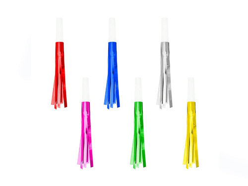 Trumpet whistles unrolled with colorful tassels - 6 pcs