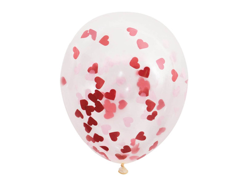 Transparent balloons with confetti hearts inside - 40 cm - 5 pcs.