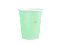 Mint paper cups with gold stars - 220 ml - 6 pcs.