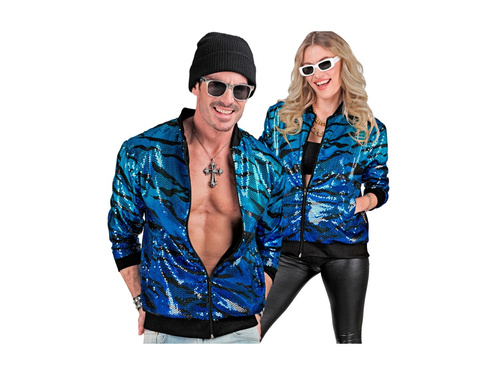 Imprezowa cekinowa kurtka - bomberka - niebieskie fale