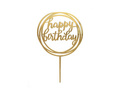 Plexiglass cake topper Happy Birthday gold - 1 pc.