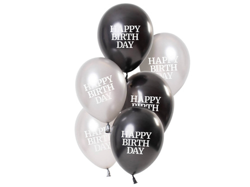 Set of Happy Birthday Glossy balloons black - 23 cm - 6 pcs.