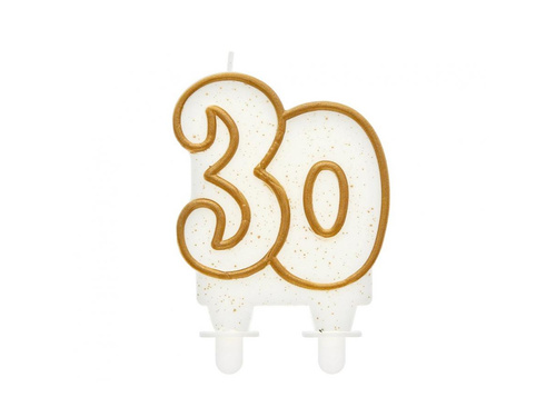 Candle for 30th birthday with glitter and gold border - 1 pc.