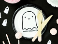 Talerzyki papierowe na Halloween Wesoły Duszek - 18 cm - 6 szt.