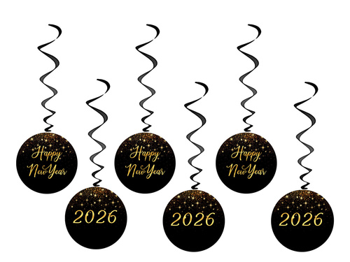 Happy New Year Swirl Hanging Decoration - 6 pcs.