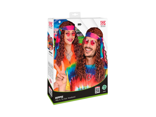 Brązowa peruka hipis z opaską