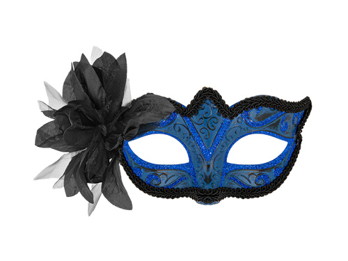 Maska karnawałowa z kwiatem - niebieska - 1 szt.