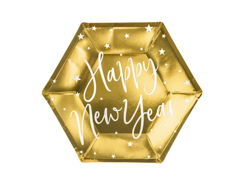 Happy New Year gold paper plates - 20 cm - 6 pcs.