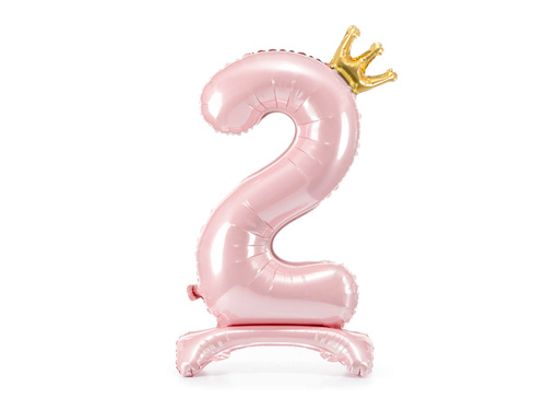 Foil balloon standing number 2 pink with crown - 84 cm - 1 pc.