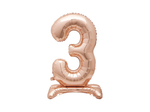 Foil balloon standing number 3 pink gold - 76 cm - 1pc.