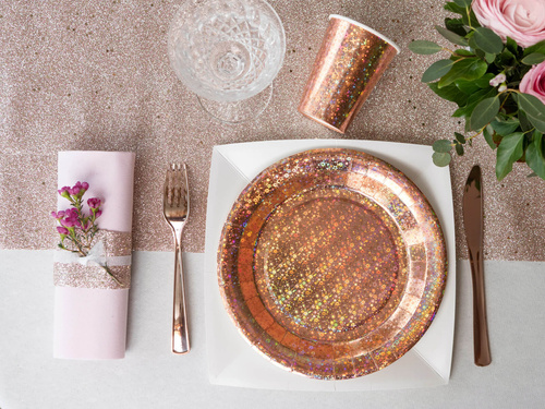 Rose gold holographic plates - 22,5 cm - 10 pcs.