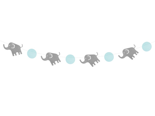 Girland for baby shower Elephants blue - 2 m - 1 pc.