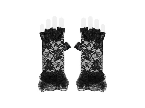 Czarne koronkowe rękawiczki bez palców - 22 cm - 1 para