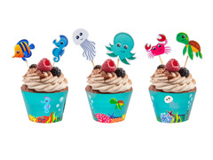 Muffin wrappers & Cake toppers Sea world, 12 pcs