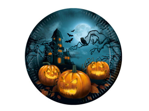 Talerzyki papierowe na Halloween Straszny Dom - 23 cm - 8 szt.