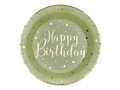 Talerzyki papierowe na urodziny oliwkowe Happy Birthday - 22,5 cm - 10 szt.
