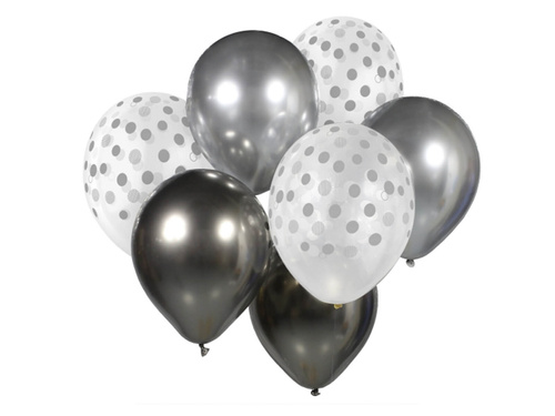 Set of silver and graphite balloons - 30 cm - 7 pcs.