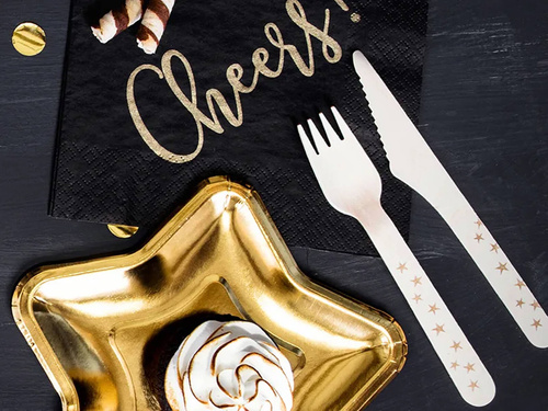 Wooden cutlery Stars, gold - 16 cm - 18 pcs.