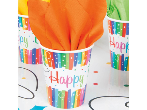 Kubeczki papierowe na urodziny Rainbow Happy Birthday - 266 ml - 8 szt.