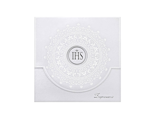 Communion invitation with white ornament - 10 pcs.