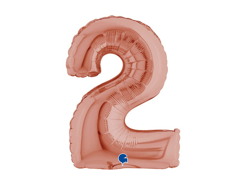 Balon foliowy cyfra 2 złoty róż - 14" - 1 szt.