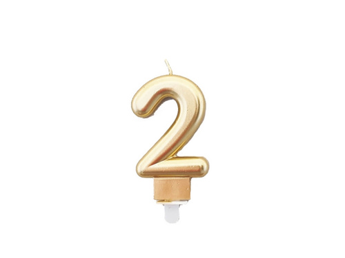 Gold number candle - 2 - 1 piece.