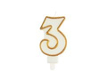 Number candle with gold border - 3 - 1 piece.