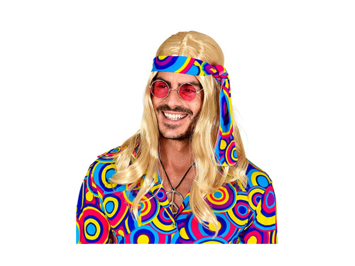 Blond peruka Disco Fever Hipis z lat 70. z opaską