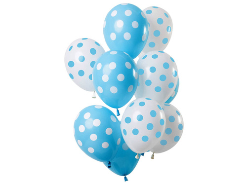 Set of latex balloons white and blue dotted - 30 cm - 12 pcs.