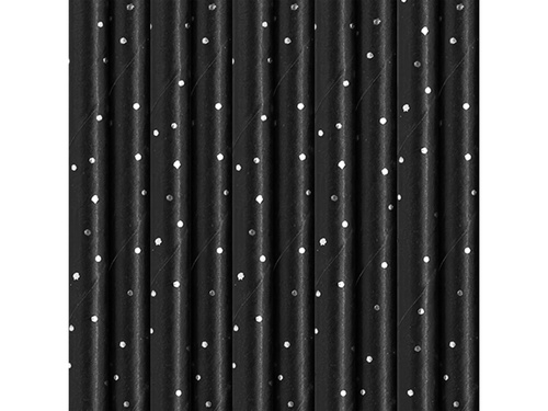 Tube straws black with silver dots - 10 pcs.