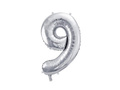 Balon foliowy cyfra 9 srebrna - 72 cm - 1 szt.