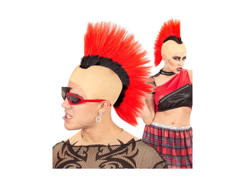 Peruka czerwony irokez punkowy