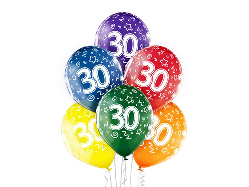 Transparent balloons printed "30" - 12 inches - 6 pcs.