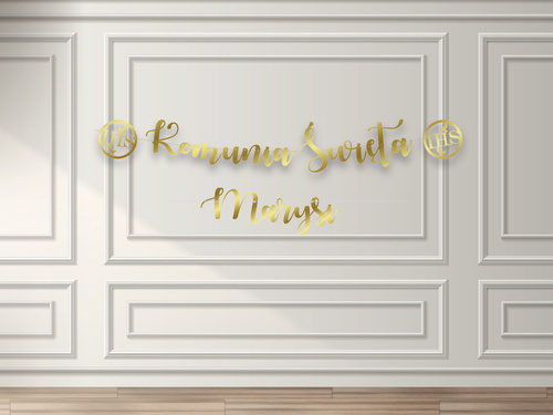 Baner złoty Komunia Święta + imię