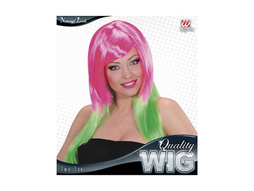 Różowo-zielona peruka dwukolorowa