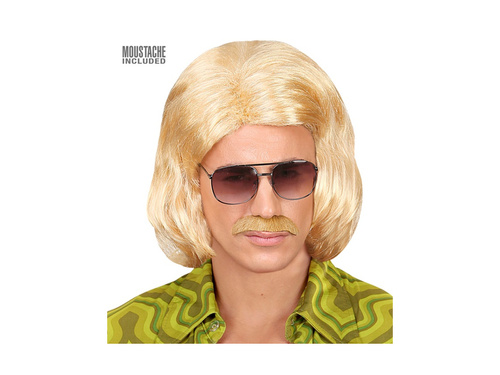 Blond peruka Dandy z lat 70. z wąsami