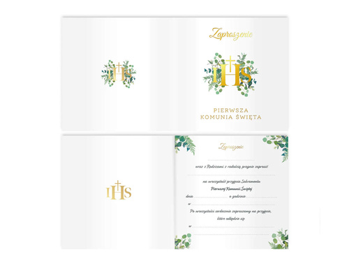 Communion invitation with eucalyptus - 10 pcs.