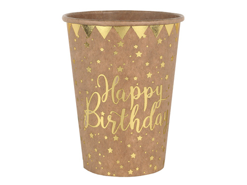 Kubeczki papierowe kraftowe Happy Birthday - 270 ml - 10 szt.